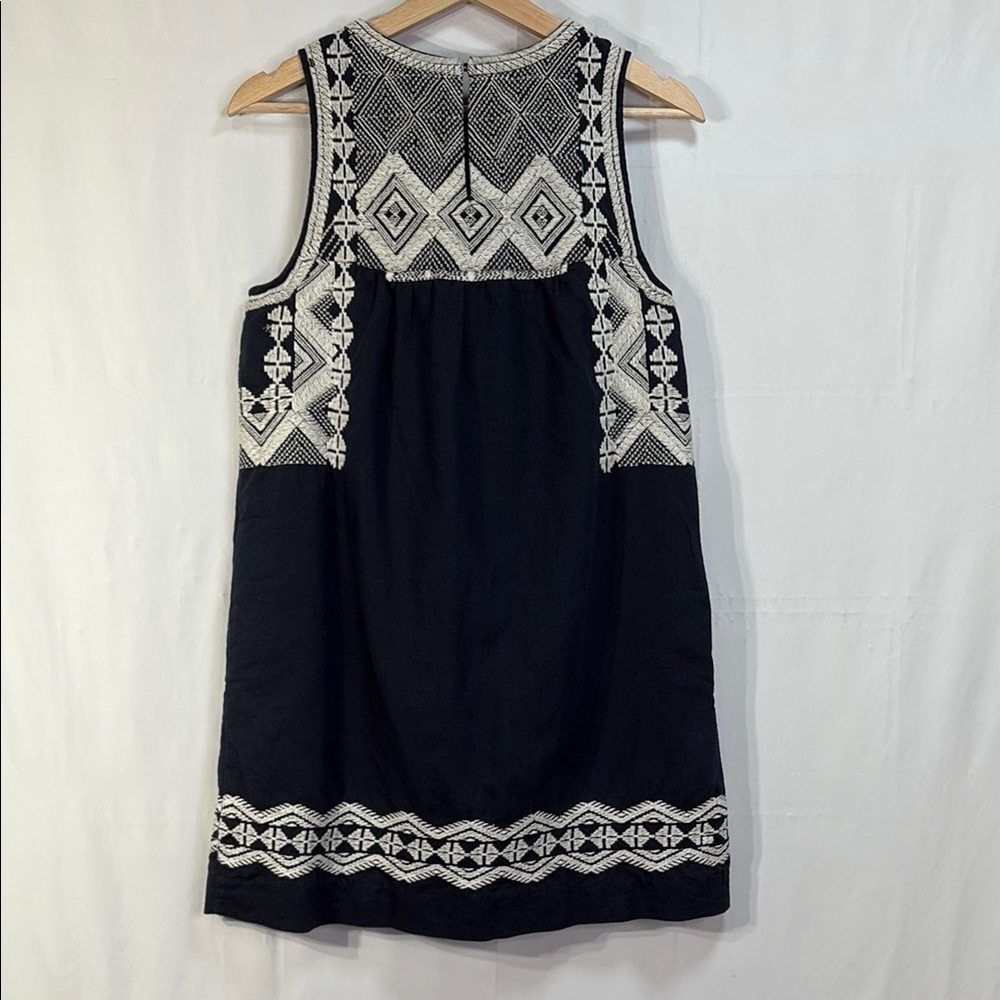 🍾Madewell Sleeveless navy sleeveless linen, cotton, embroidered dress - Picture 4 of 6